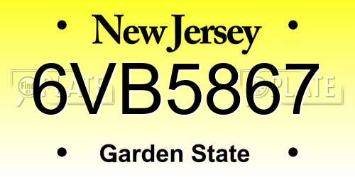 6VB5867 New Jersey License Plate