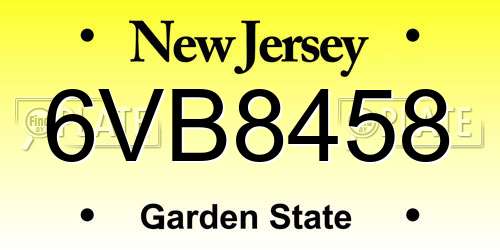 6VB8458 New Jersey License Plate