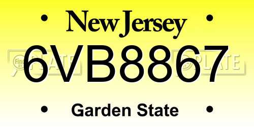 6VB8867 New Jersey License Plate