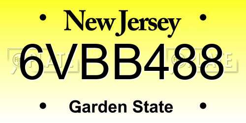 6VBB488 New Jersey License Plate