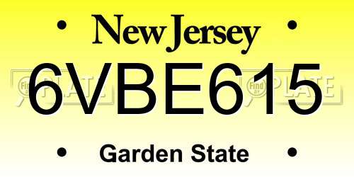 6VBE615 New Jersey License Plate