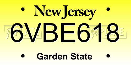 6VBE618 New Jersey License Plate