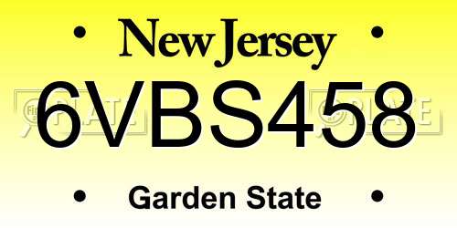 6VBS458 New Jersey License Plate
