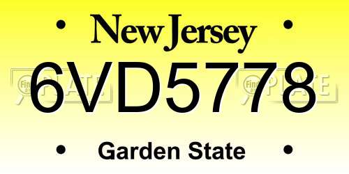6VD5778 New Jersey License Plate