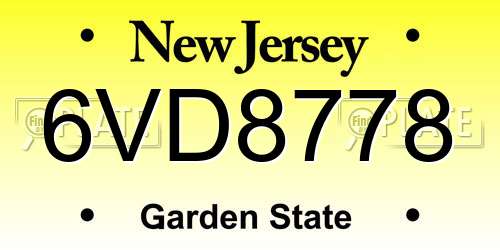 6VD8778 New Jersey License Plate