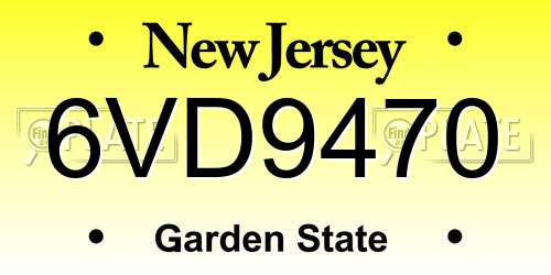 6VD9470 New Jersey License Plate