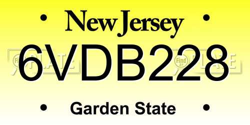 6VDB228 New Jersey License Plate
