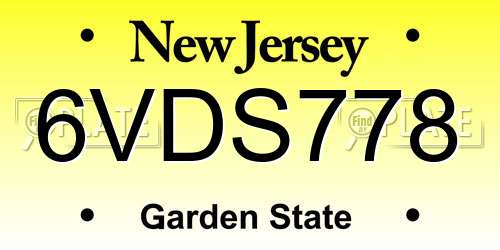 6VDS778 New Jersey License Plate