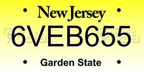 6VEB655 New Jersey License Plate