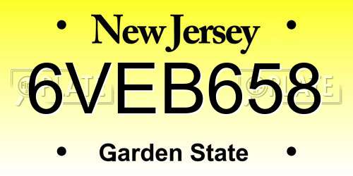 6VEB658 New Jersey License Plate