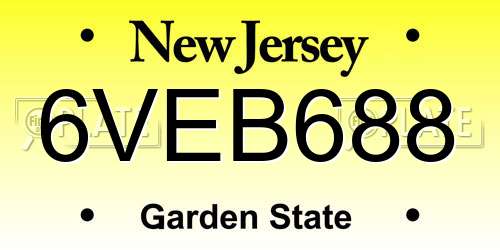 6VEB688 New Jersey License Plate