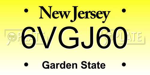 6VGJ60 New Jersey License Plate