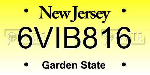 6VIB816 New Jersey License Plate