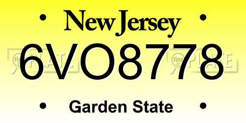 6VO8778 New Jersey License Plate