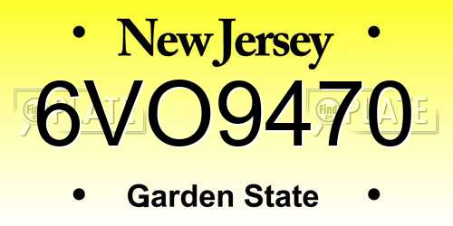 6VO9470 New Jersey License Plate