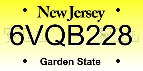 6VQB228 New Jersey License Plate