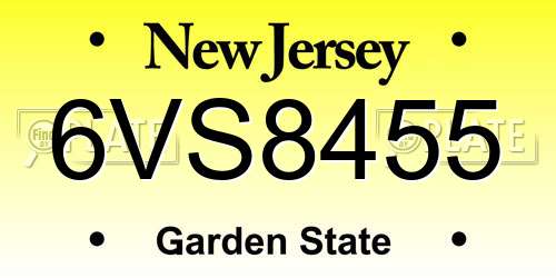 6VS8455 New Jersey License Plate