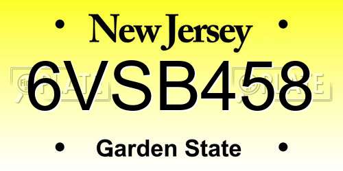 6VSB458 New Jersey License Plate