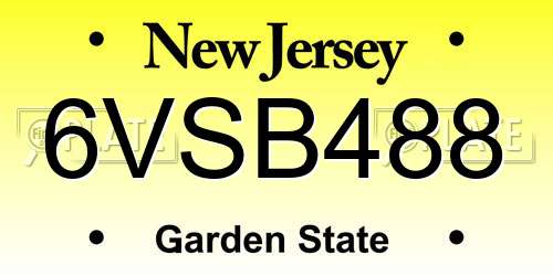6VSB488 New Jersey License Plate