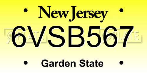 6VSB567 New Jersey License Plate