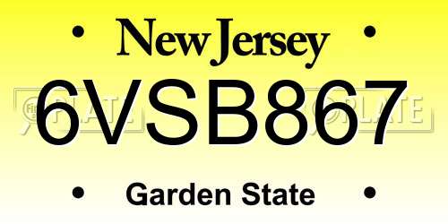 6VSB867 New Jersey License Plate