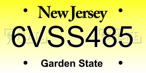 6VSS485 New Jersey License Plate