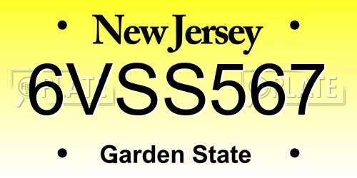 6VSS567 New Jersey License Plate