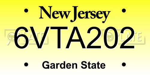 6VTA202 New Jersey License Plate