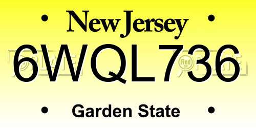 6WQL736 New Jersey License Plate