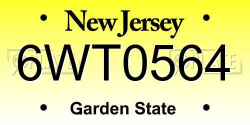 6WT0564 New Jersey License Plate