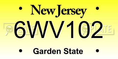6WV102 New Jersey License Plate