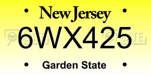 6WX425 New Jersey License Plate