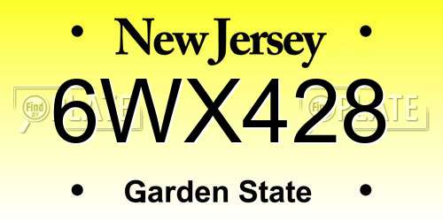 6WX428 New Jersey License Plate