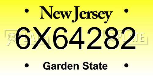 6X64282 New Jersey License Plate