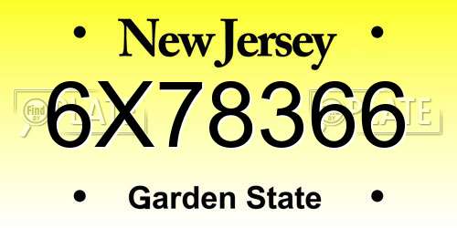 6X78366 New Jersey License Plate