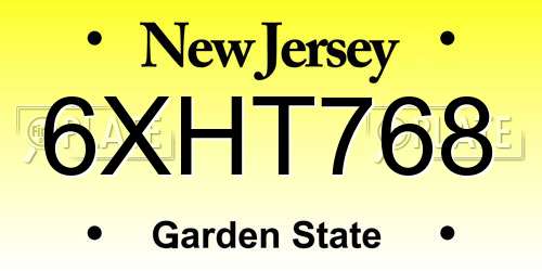 6XHT768 New Jersey License Plate