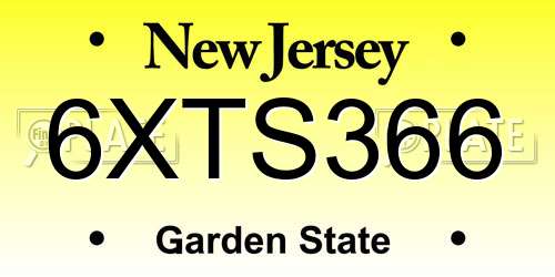 6XTS366 New Jersey License Plate