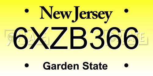 6XZB366 New Jersey License Plate