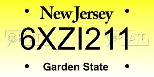 6XZI211 New Jersey License Plate