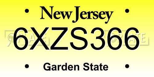 6XZS366 New Jersey License Plate