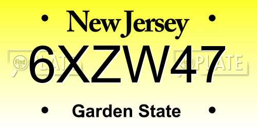 6XZW47 New Jersey License Plate