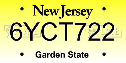 6YCT722 New Jersey License Plate