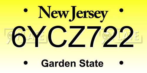 6YCZ722 New Jersey License Plate