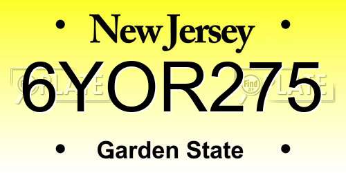 6YOR275 New Jersey License Plate