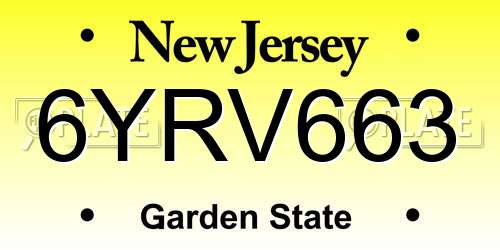 6YRV663 New Jersey License Plate