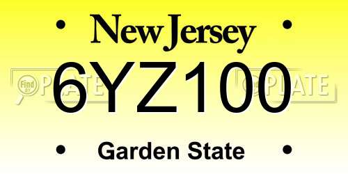 6YZ100 New Jersey License Plate