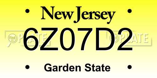 6Z07D2 New Jersey License Plate