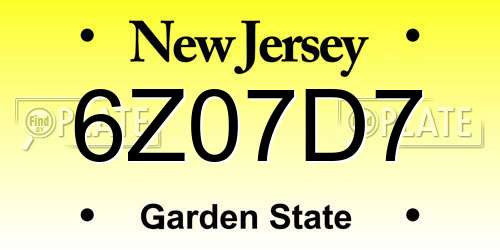 6Z07D7 New Jersey License Plate