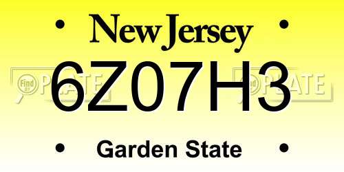 6Z07H3 New Jersey License Plate