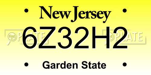 6Z32H2 New Jersey License Plate